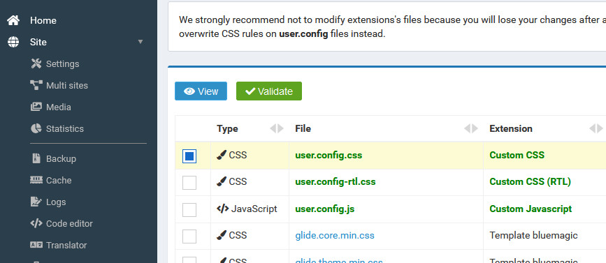 Elxis code editor